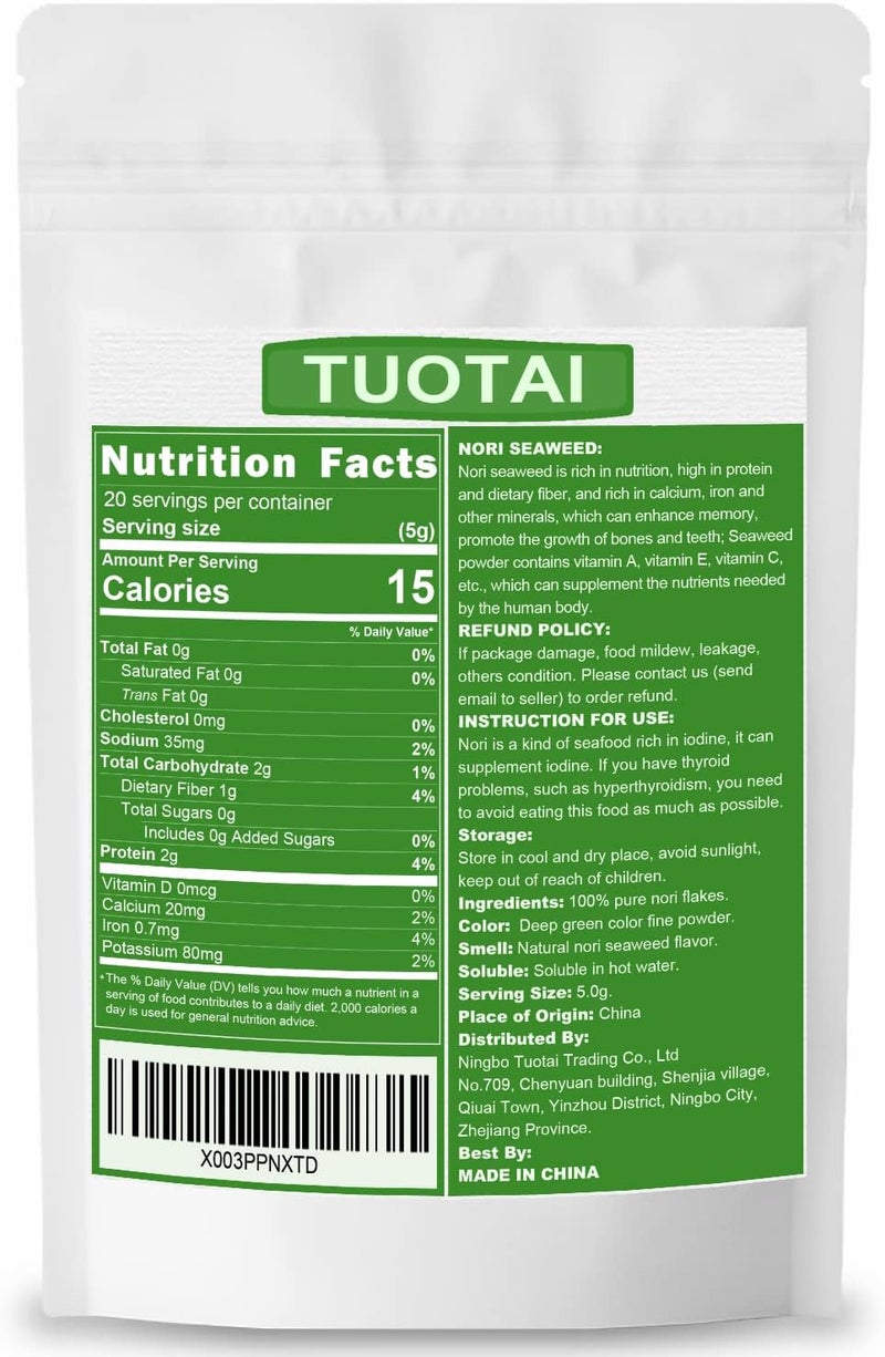 TUOTAI 100% Pure Nori Seaweed Flakes - Vegan, Gluten Free, No Additives - Image 2